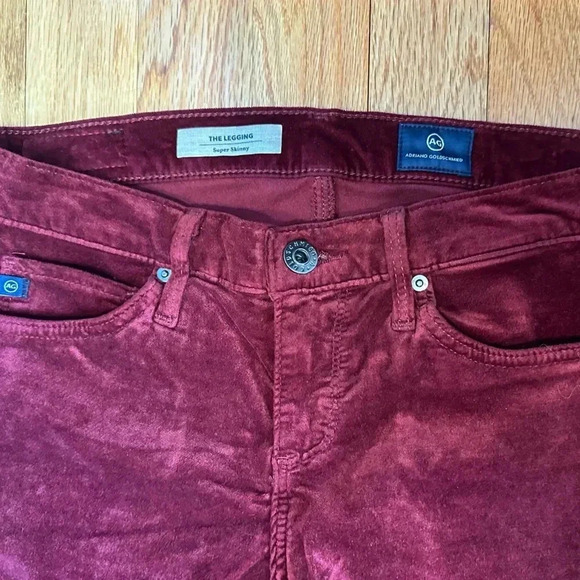 AG Adriano Goldschmied The Legging Super Skinny Burgundy Velvet Jeans size 25R - Picture 6 of 8